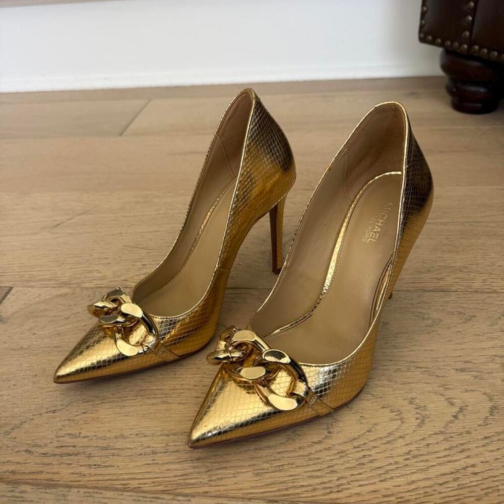 Michael kors gold metallic chain heels